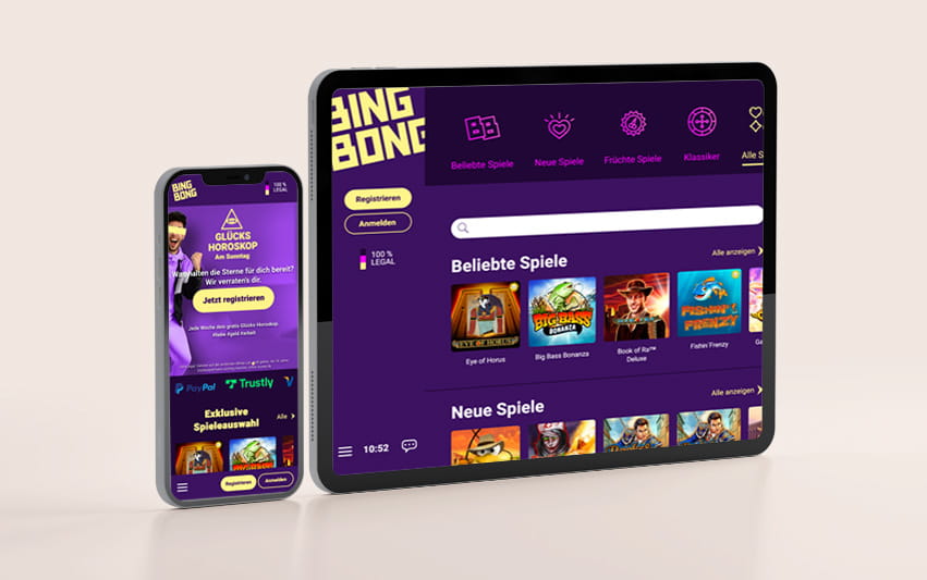 Screenshot der mobilen Seite der BingBong Spielothek.