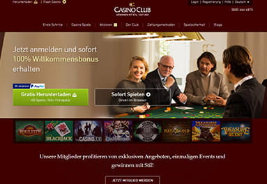 Startseite der Webseite CasinoClub.com