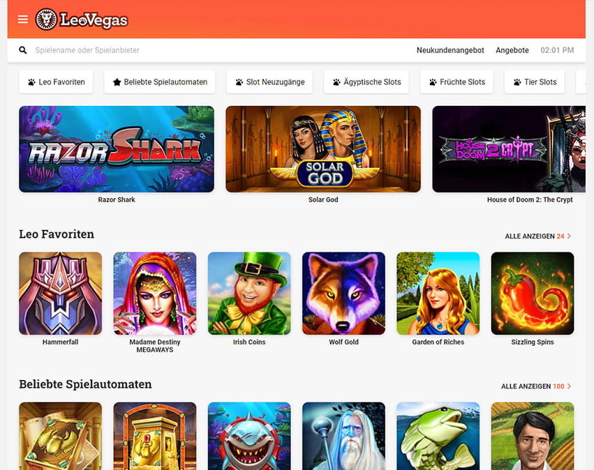 Bild der Startseite des LeoVegas Online Casino.