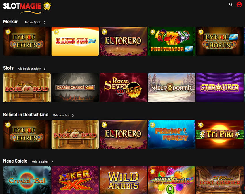 Bild der Startseite des Slotmagie Online Casino.