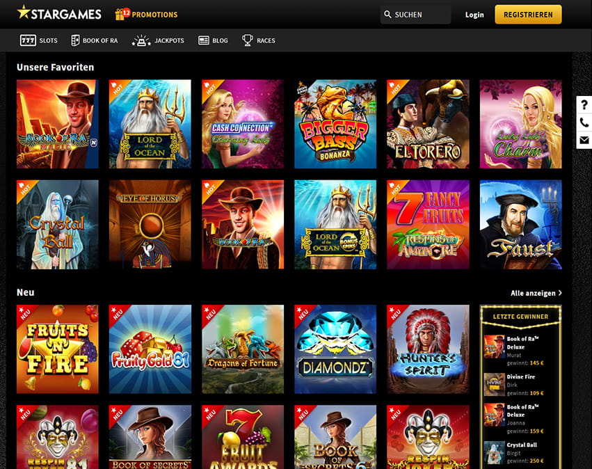 Bild der Startseite des Stargames Online Casino.