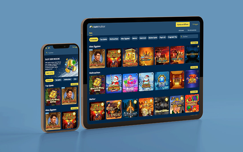 Screenshot der mobile Casinoseite des Sunmaker Casinos.