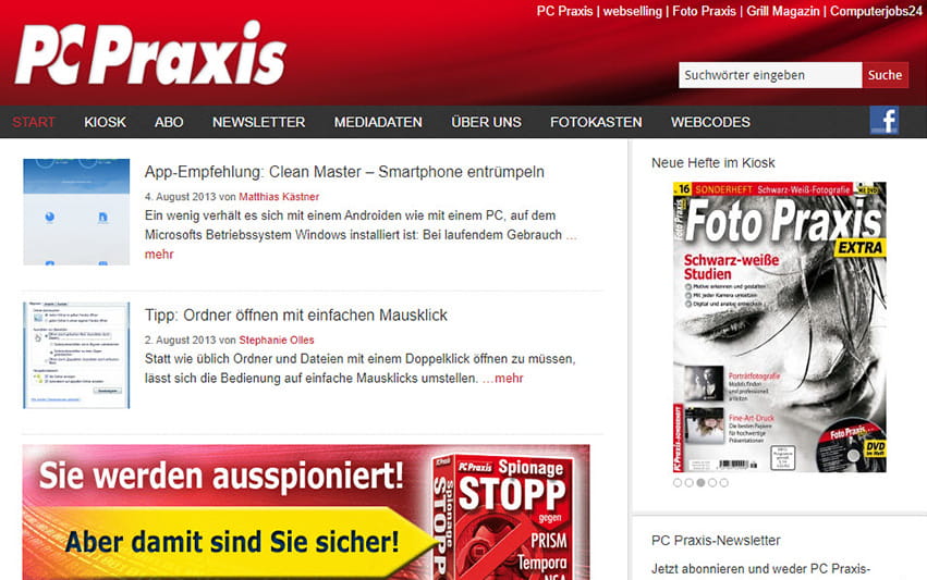 Screenshot der damaligen Webseite von PCPraxis.de